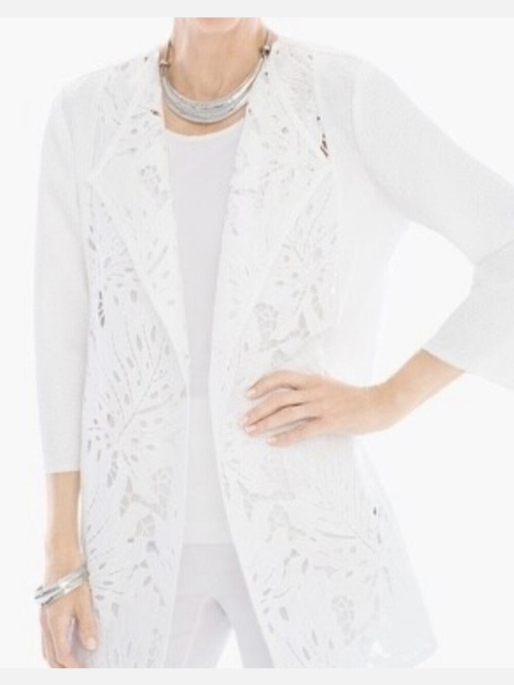 Chico's Travelers Collection White Lace Open-Front Cardigan / Duster - Size 3/XL